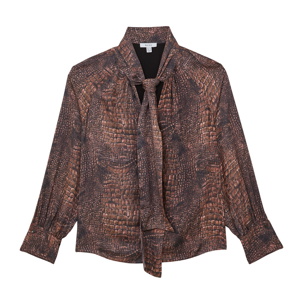 REISS Naomi Crocodile-Print Tie-Neck Blouse